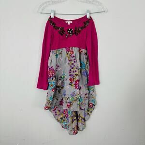 Mimi And Maggie Pink Floral Long Sleeve Hi Low Dress Girls Size 6
